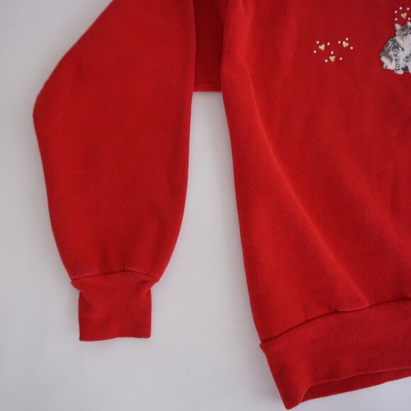 Vintage Jerzees Red Cat Kitten Embroidered Sweatshirt Grandma Chic Kitschcore M - Picture 7 of 11